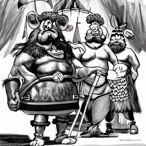 Prompt: Concept art of a gritty and realistic Asterix and Obelix noir film