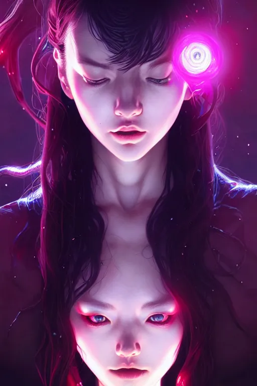 Image similar to azathoth girl save the earth, occlusion shadow, specular reflection, rim light, unreal engine, artgerm, artstation, art by hiroaki samura and ilya kuvshinov and ossdraws, intricate, highly detailed 8 k, cosmic horror illustration, extremely beautiful and aesthetic shape of face and body, movie poster