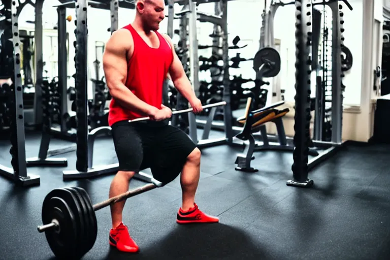 Prompt: weak boy trying to lift a heavy weight in the gym, people laughing at him, hd