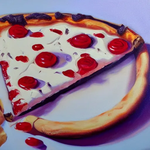 Prompt: photorealistic painting of ice cream pizza, 1 0 8 0 p award - winning painting