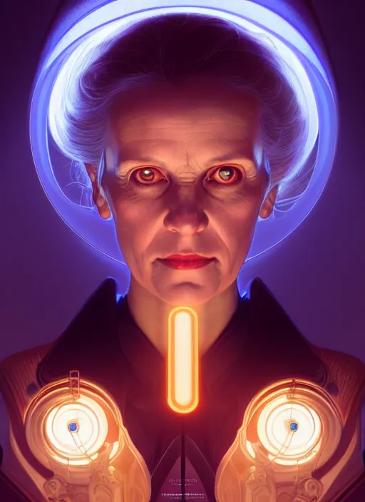 Image similar to symmetry!! portrait of marie curie female, sci - fi, glowing lights!! intricate, elegant, highly detailed, digital painting, artstation, concept art, smooth, sharp focus, illustration, art by artgerm and greg rutkowski and alphonse mucha, 8 k