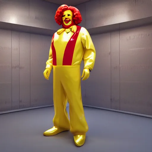 Image similar to a still of ronald mcdonald surrounded by gold and diamonds, award - winning, photograph, 3 d render, unreal engine, 4 k detailed