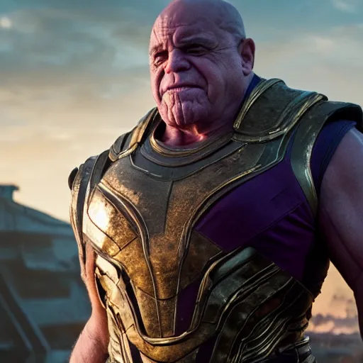 Prompt: film still of Danny Devito as Thanos in Avengers Endgame