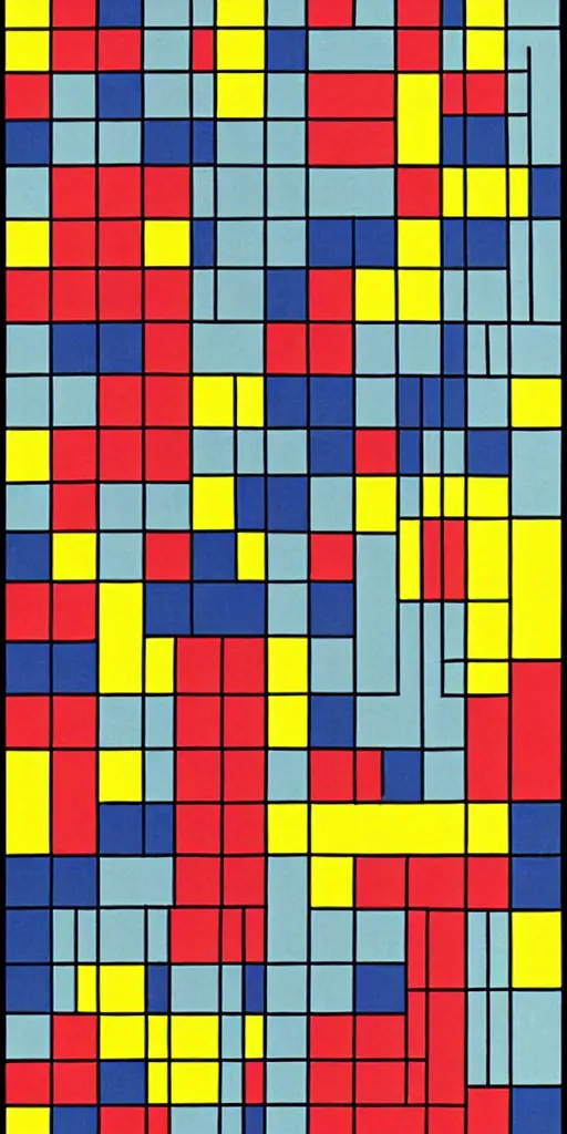 Prompt: minimalist map of symmetrical colorful squares by Piet Mondrian, hyper detailed, geometric