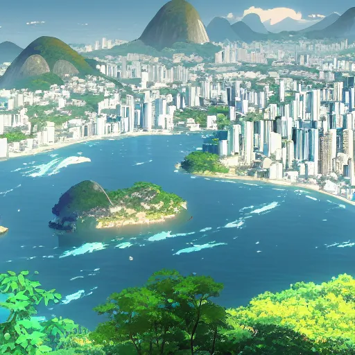 Image similar to rio de janeiro in an anime film, directed by makoto shinkai