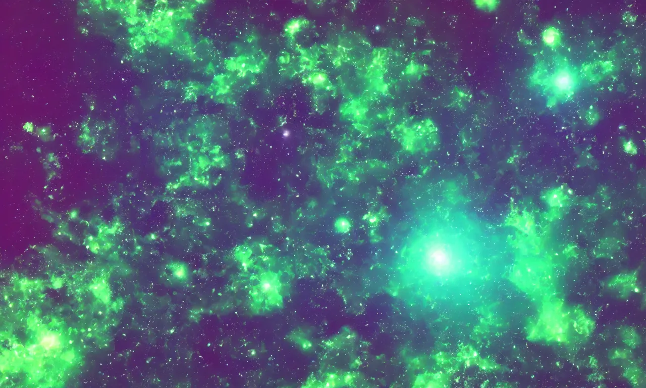 Prompt: Green nebula in deep space without planets, Trending on Artstation