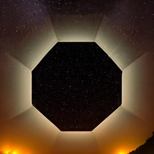 Image similar to a hexagonal portal in the dark night sky, realistic photography