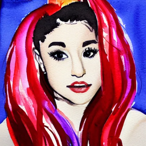 Image similar to A watercolor expressionist portrait of Ariana Grande