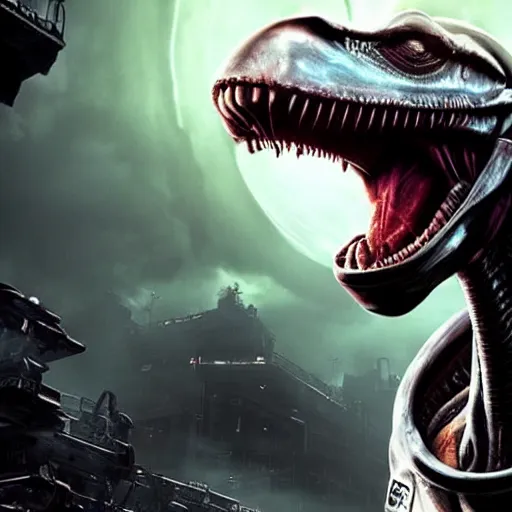 Image similar to a horse stands menacingly on the cover art for the video game alien isolation