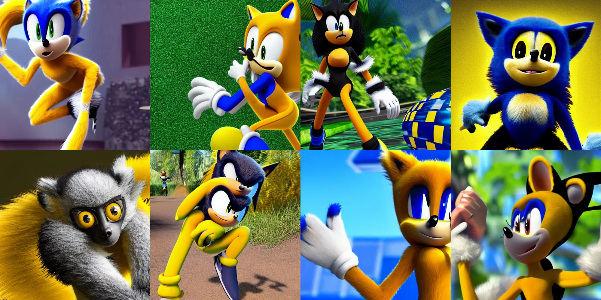 Prompt: female humanoid lemur wearing yellow and black sport clothing with a long tail in sonic the hedgehog ( 2 0 1 8 )