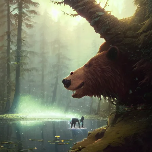 Image similar to a bear teaching calculus, stephen bliss, unreal engine, fantasy art by greg rutkowski, loish, rhads, ferdinand knab, makoto shinkai and lois van baarle, ilya kuvshinov, rossdraws, tom bagshaw, global illumination, radiant light, detailed and intricate environment