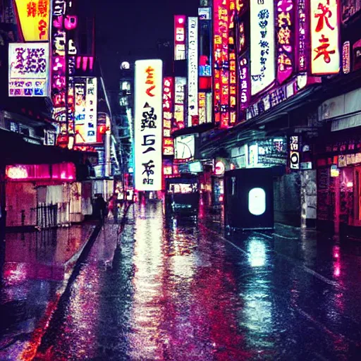 Prompt: sad night in neo - tokyo, rain
