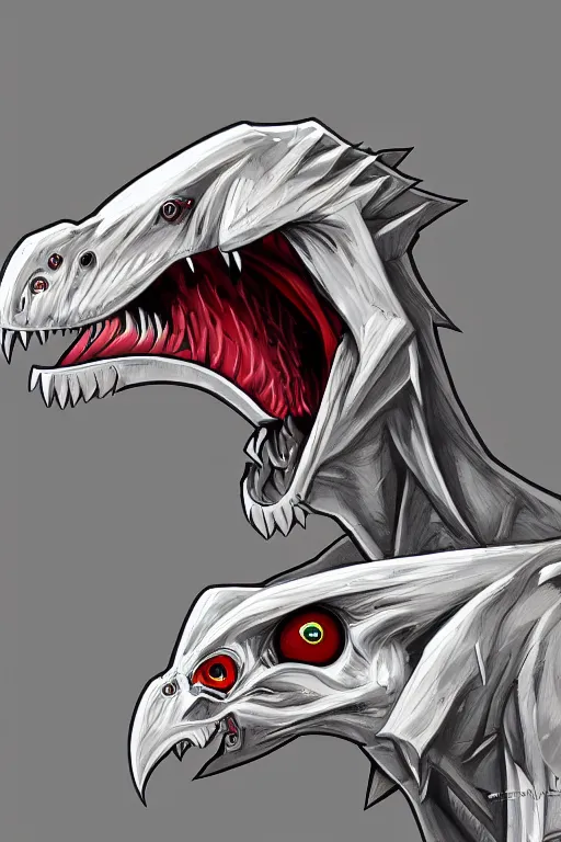 Prompt: a white raptor with red eyes, highly detailed, digital art, sharp focus, trending on art station, anime art style
