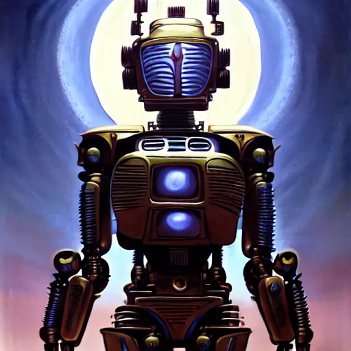 Prompt: cinematic portrait of a bodhisattva robot, transformers, intricate, desaturated, Tim Hildebrandt, Wayne Barlowe, Bruce Pennington, donato giancola, larry elmore, maxfield parrish, Moebius, Thomas Ehretsmann, oil on canvas, gouache painting, masterpiece, trending on artstation, cinematic composition, dramatic pose, volumetric lighting, sharp, details, hyper-detailed, HD, 4K, 8K