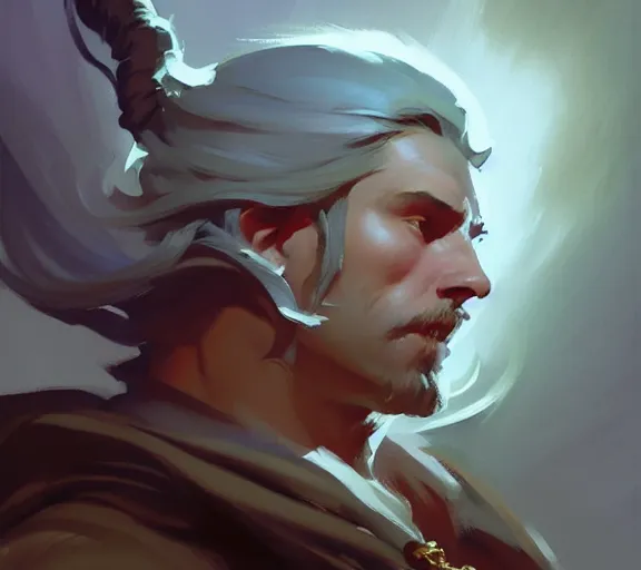 Prompt: greg manchess portrait painting of bard, d & d, fantasy, medium shot, asymmetrical, intricate, elegant, matte painting, illustration, hearthstone, by greg rutkowski, by greg tocchini, by james gilleard, by joe fenton, dynamic lighting, gradient light blue, brown, blonde cream and white color scheme, grunge aesthetic