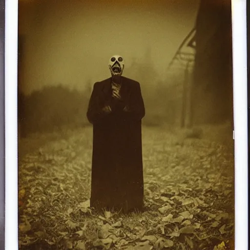 Prompt: a very beautiful old polaroid picture of a zombie, award winning photography