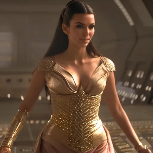 Image similar to victoria justice with kim kardashian body as princess padme in star wars episode 3, 8 k resolution, cinematic lighting, anatomically correct