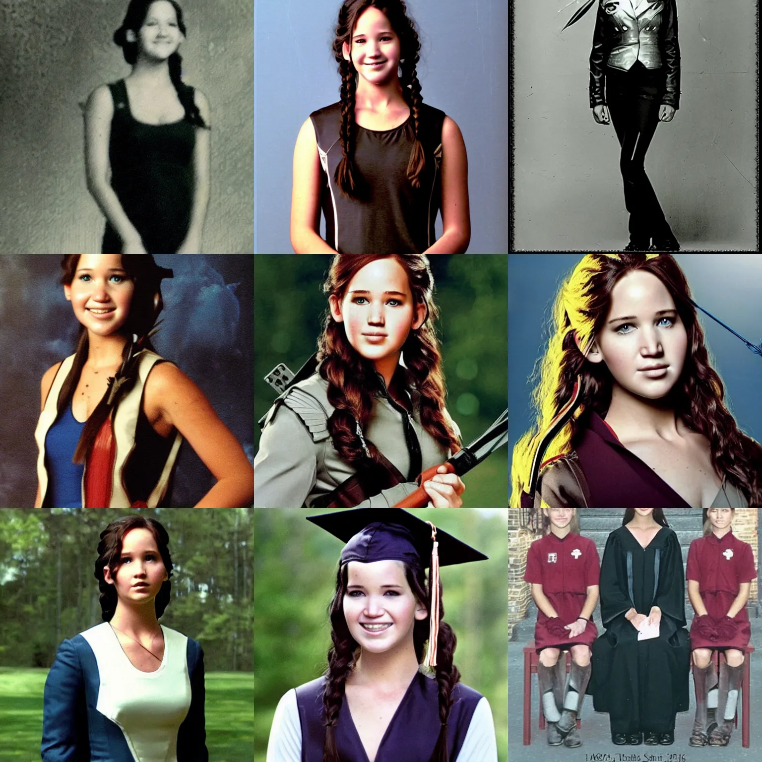 Prompt: High school graduation photo of Katniss Everdeen