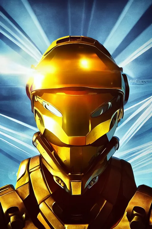 Image similar to robot ninja mask helmet halo master chief radiating a glowing aura global illumination ray tracing hdr fanart arstation by ian pesty and katarzyna da „ bek - chmiel