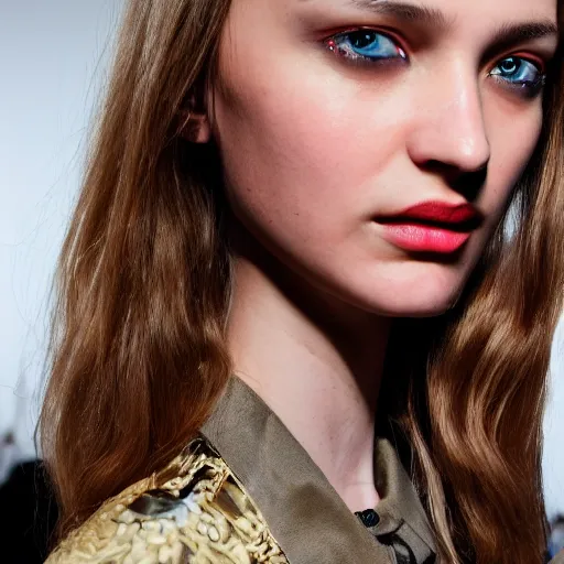 Prompt: A beautiful portrait of Daria Strokous as a model at Maybelline fashion show as a model Spring/Summer 2018, highly detailed, in the style of cinematic, Milan fashion week backstage, Extreme close up