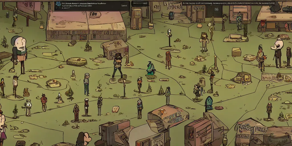 Prompt: gravity falls in the style of disco elysium.