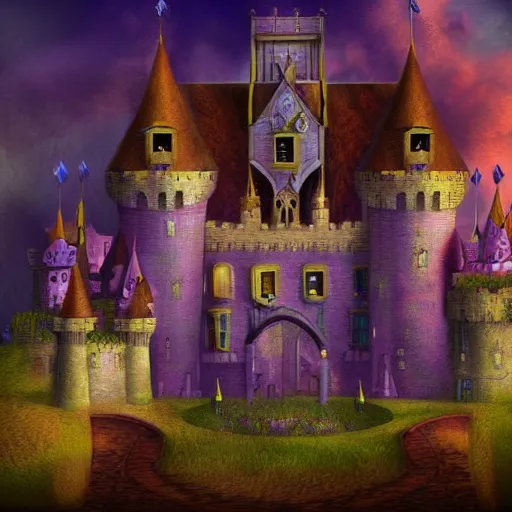 Prompt: a fantasy castle, digital art, Corel Painter, feminine