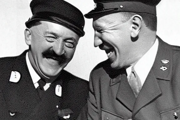 Image similar to “ very very intricate photorealistic photo of hitler and joe biden laughing together, detailed natural lighting, award - winning crisp details ”