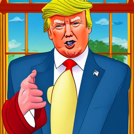 Image similar to A portrait of Donald Trump as a Disney princess, in the style of a Disney cartoon