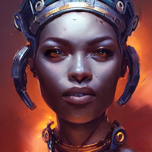 Image similar to a beautiful portrait of a iron goddess by greg rutkowski and raymond swanland, afrofuturism, trending on artstation, ultra realistic digital art