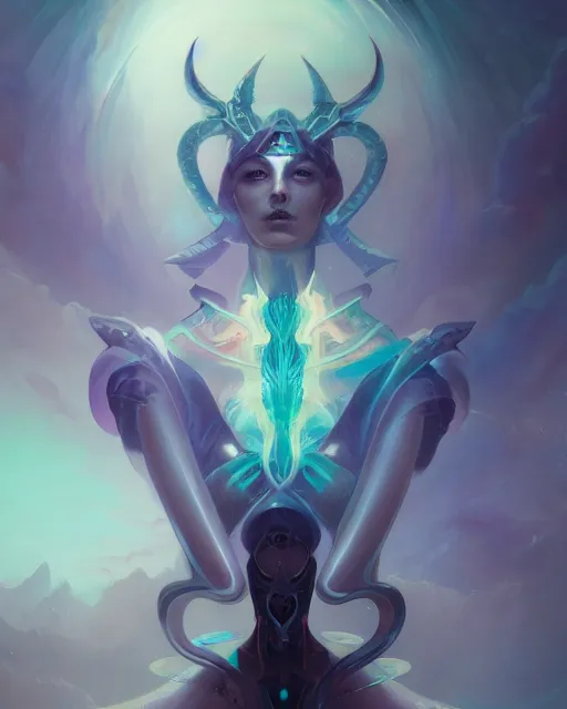 Image similar to portrait of a beautiful satanic cybernetic emanation, by pete mohrbacher and artgerm and wlop, digital art, highly detailed, intricate, fantasy, mystical, Trending on Artstation HQ, deviantart, unreal engine, 4K UHD image