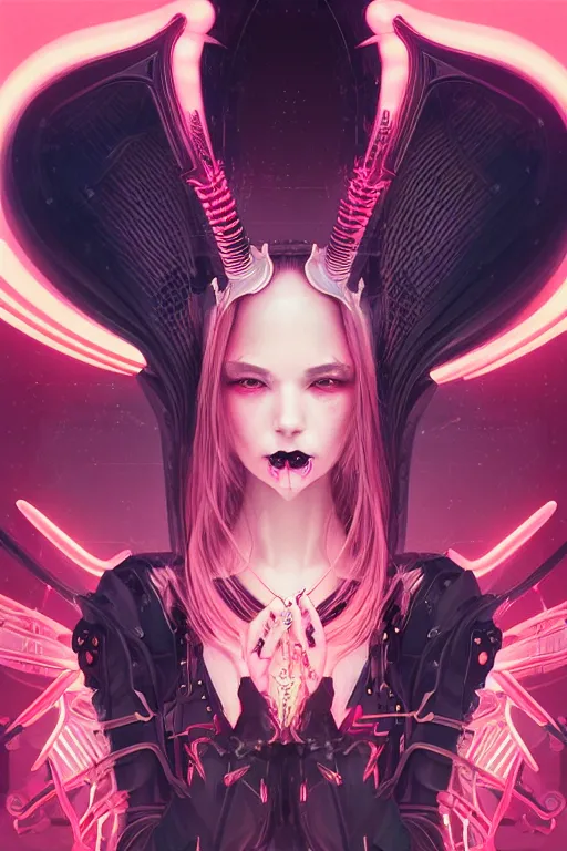 Prompt: portrait futuristic Devil Girl with horns and wings, in future cyberpunk tokyo rooftop , ssci-fi, fantasy, intricate, very very beautiful, elegant, human anatomy, neon light, highly detailed, digital painting, artstation, concept art, smooth, sharp focus, illustration, art by tian zi and WLOP and alphonse mucha