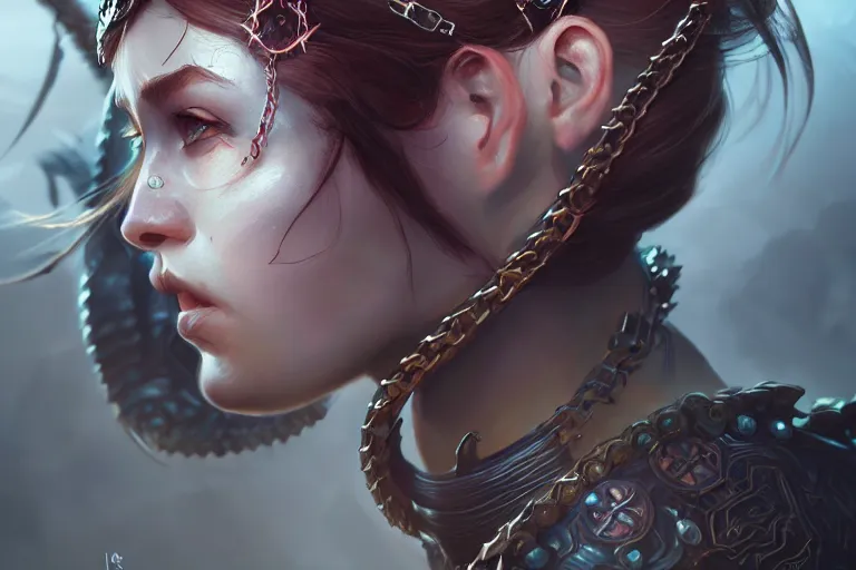 Image similar to Girl Warriorr fantasy, intricate, elegant, highly detailed, digital painting, artstation, concept art, addiction, chains, smooth, sharp focus, illustration, art by Ilja Repin, octane render, RPG_portrait