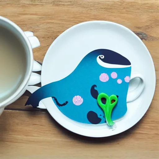Image similar to a whale and a sea monster sharing a cup of tea