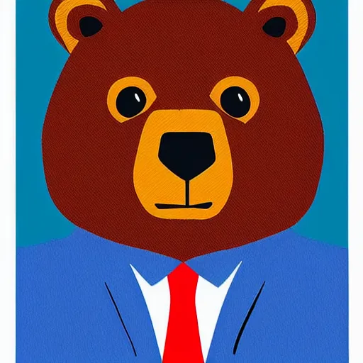 Image similar to “ bear in a suit portrait. illustration. art by ryan berkley. blue background. ”