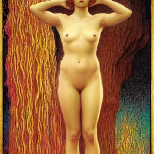 Image similar to gorgeous woman body painted by Jean Delville