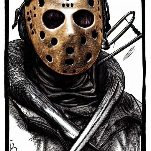 Image similar to Jason Voorhees drawn by da Vinci 4K detail