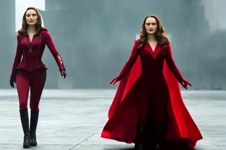 Image similar to film still of Natalie Portman as Wanda Maximoff Scarlett Witch in Wandavision