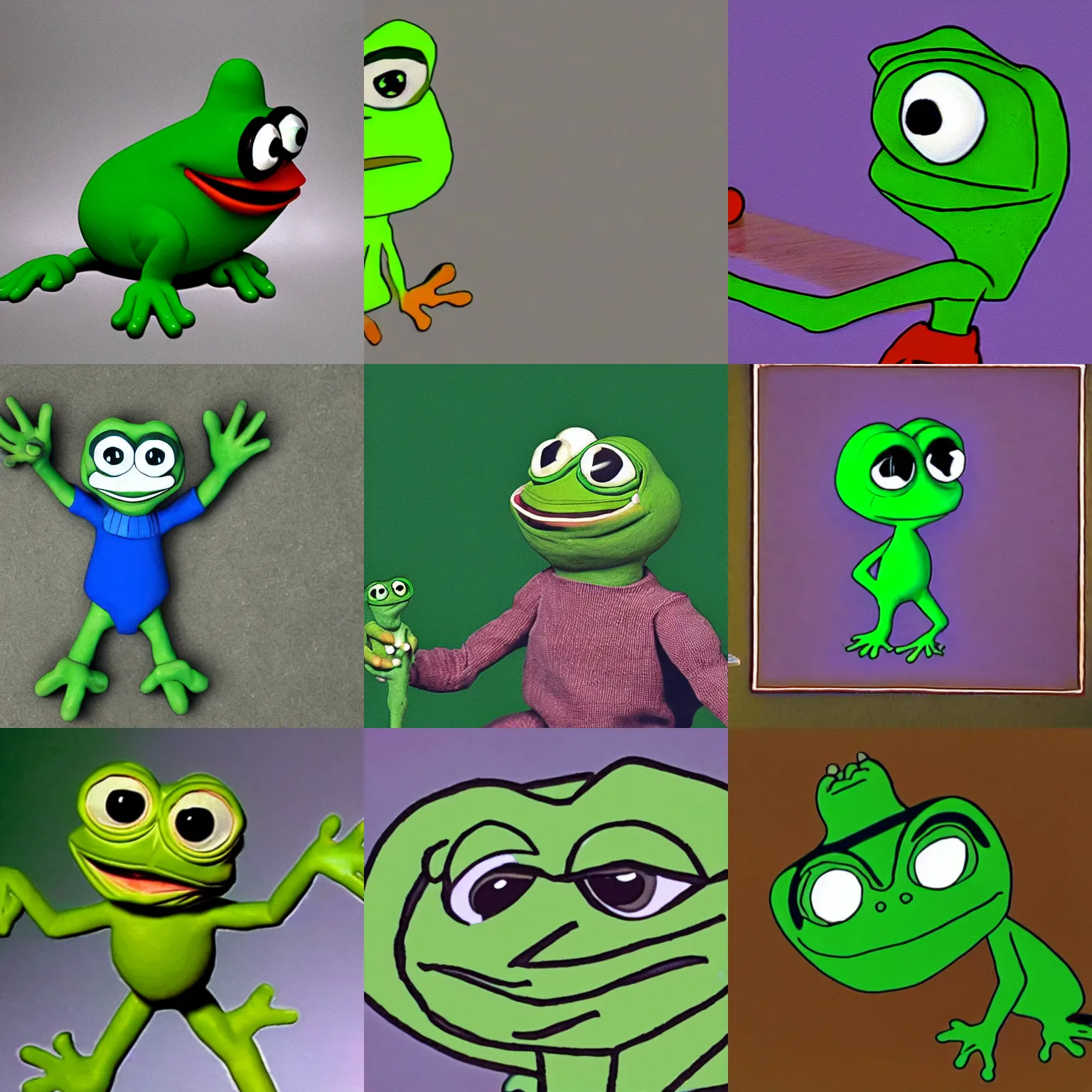 Prompt: screenshot of pepe the frog from the neverhood, claymation