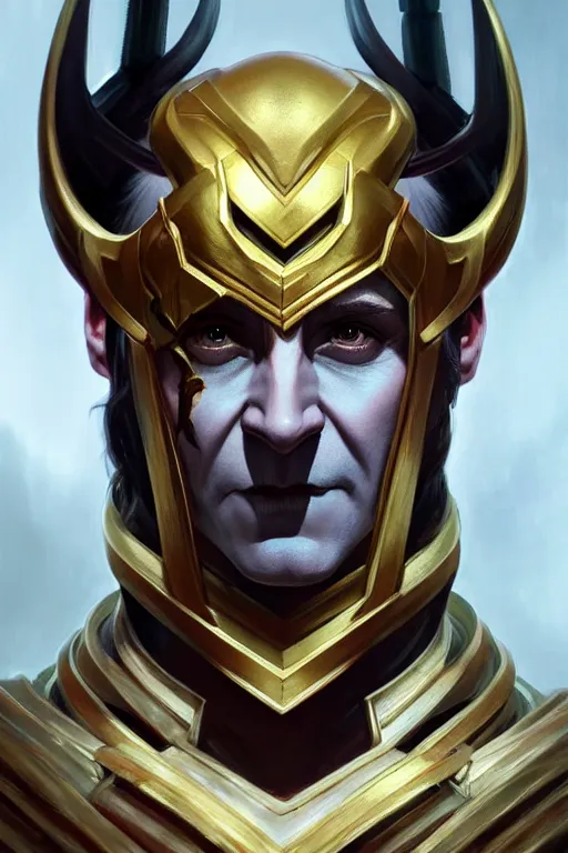 Image similar to symmetry!! portrait of loki in the style of god of war, machine parts embedded into face, intricate, elegant, highly detailed, digital painting, artstation, concept art, smooth, sharp focus, illustration, art by artgerm and greg rutkowski and alphonse mucha, 8 k