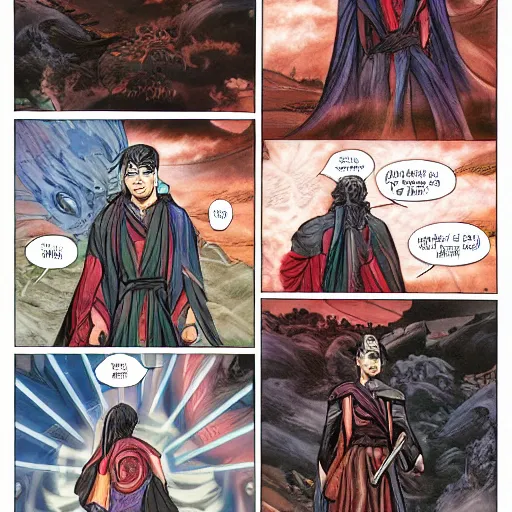 Image similar to xianxia comic book page, detailed, full color