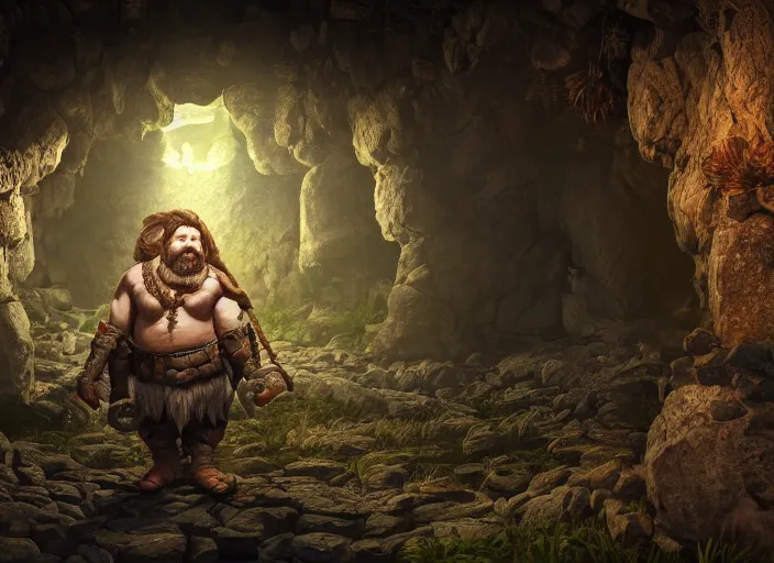Image similar to Beautiful art portrait of a male fantasy dwarf in a dark cave structure with epic pillar, unreal 5, DAZ, hyperrealistic, octane render, dungeons and dragons, dynamic lighting, vray