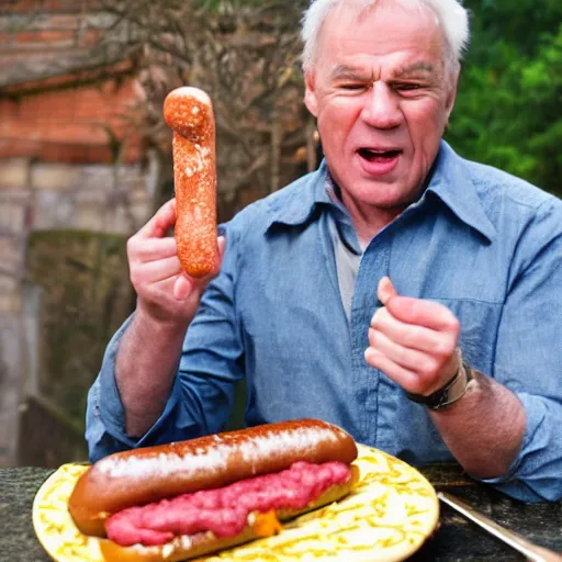 Prompt: julius caeser eating a hotdog