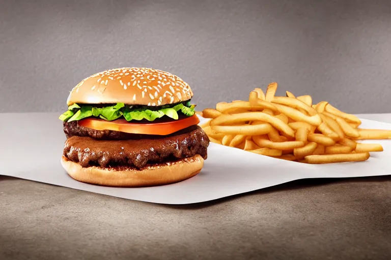 Image similar to mcdonalds hamburger burnt to a crisp, commercial photography