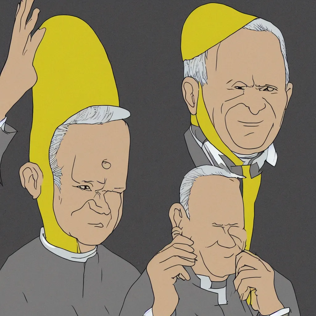 Image similar to John Paul II with a yellow face as an anime character