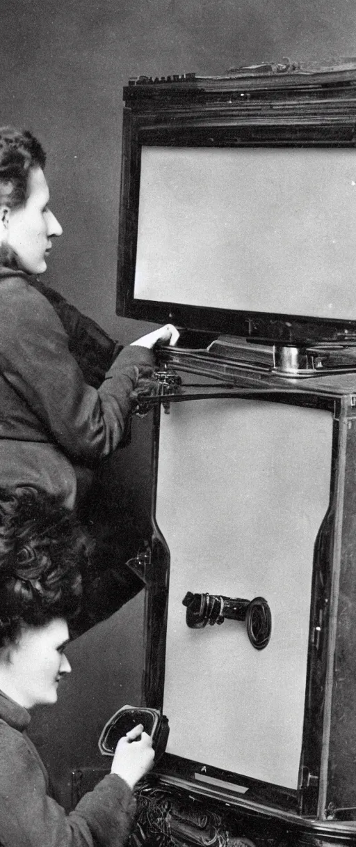 Image similar to 1 9 0 0 s photo of a person watching a flat screen hd tv