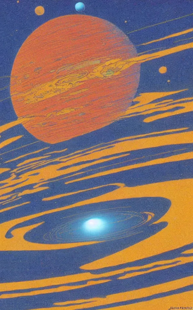 Image similar to planet neptune seen from far with it's halo ring. retro minimalist art by jean giraud.