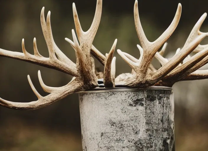 Image similar to a large styrofoam cup with four point antlers growing out of it, photography, high definition