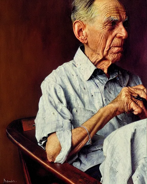 Prompt: high quality high detail painting by norman rockwell, hd, portrait, old man, muted pastel colors, photorealistic lighting