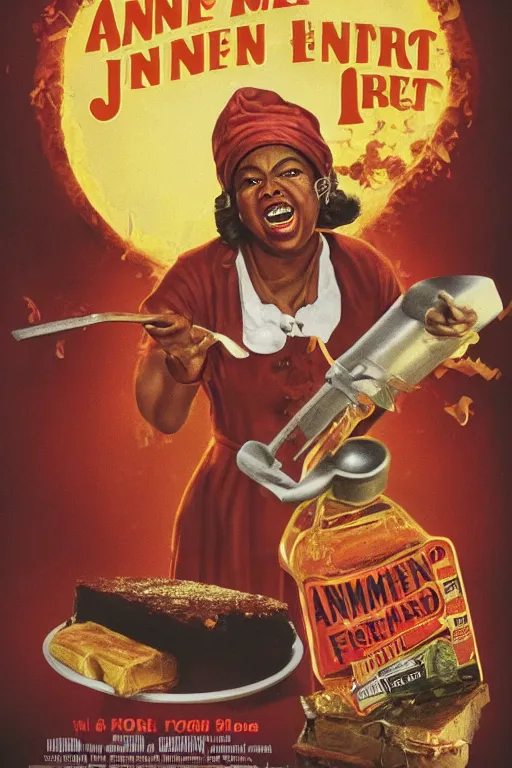 Image similar to aunt jemima covered in maple syrup horror movie cinematic