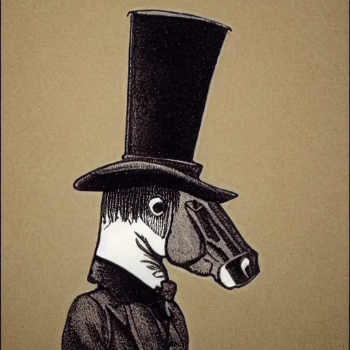 Prompt: a horse in a top hat, highly detailed